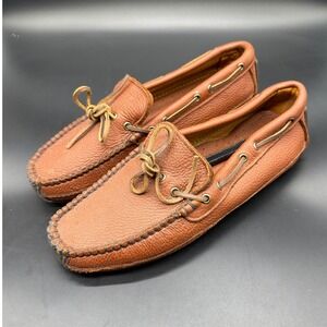 Minnetonka Mens Moosehide Classic Moccasin Loafers Tan Brown 758 Size 10